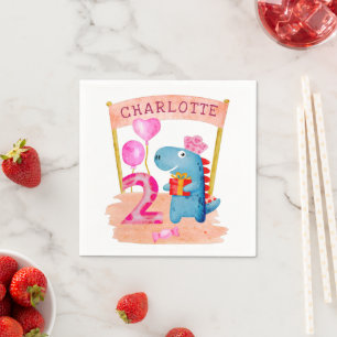 Personalisierte Niedliche Girly Dinosaur 2 Jahre G Serviette