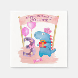 Personalisierte Niedliche Girly Dinosaur 3 Jahre G Serviette