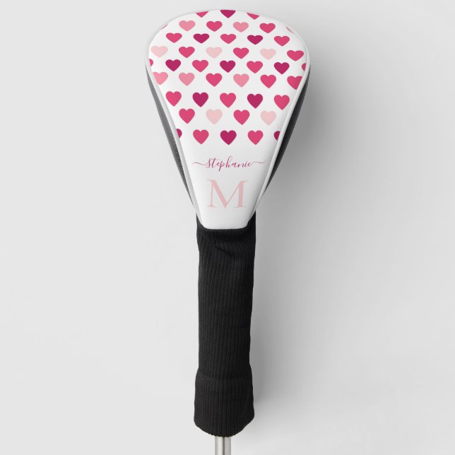 Personalisierte Niedliche Girly Pink Hearts Liebe Golf Headcover (Vorderseite)