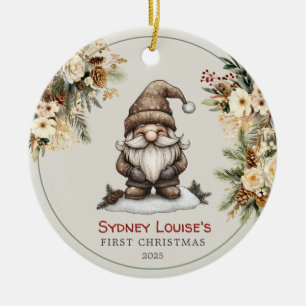 Personalisierte Niedliche Gnome Baby's First Chris Keramik Ornament