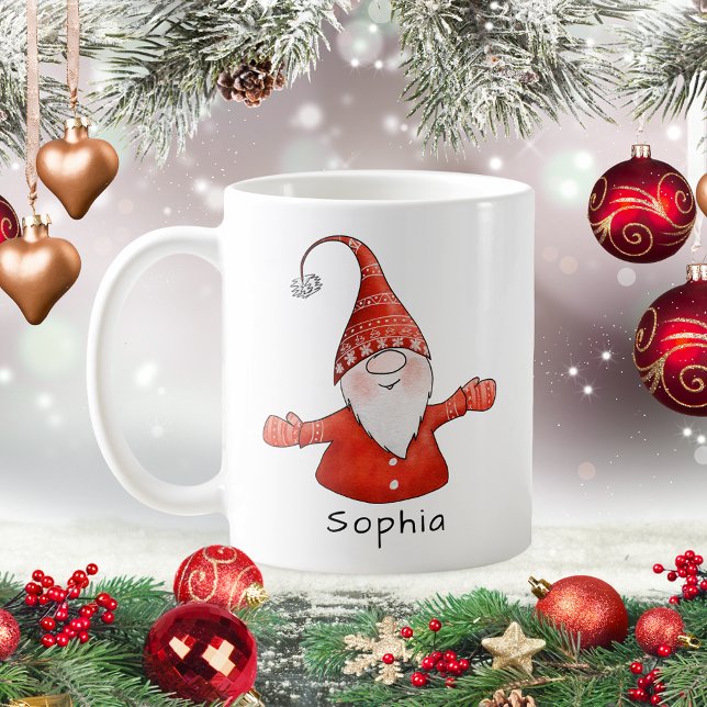 Personalisierte Niedliche Gnome Rote Weihnachtsnac Kaffeetasse (Von Creator hochgeladen)