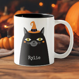 Personalisierte Niedliche Halloween-Schwarzkatze Zweifarbige Tasse