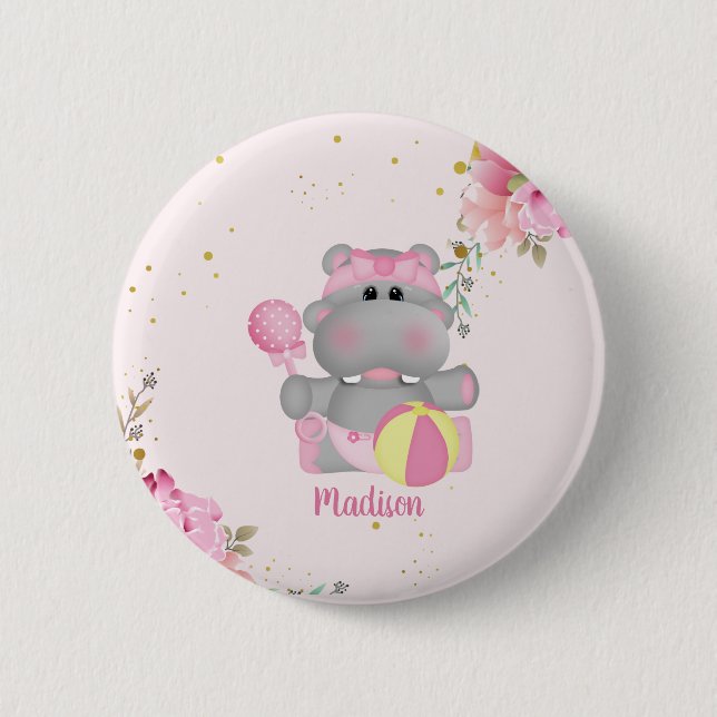 Personalisierte Niedliche Hippo-Babydusche Button (Vorderseite)