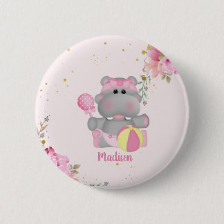 Personalisierte Niedliche Hippo-Babydusche Button