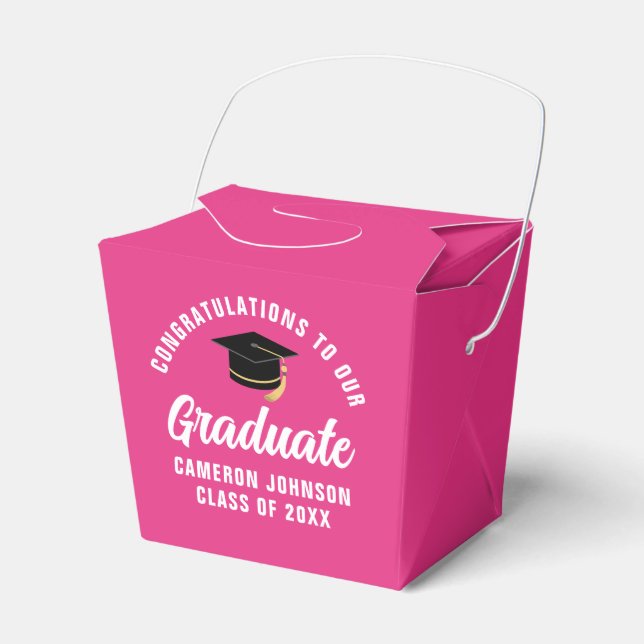 Personalisierte niedliche Hot-Pink-Graduierungspar Geschenkschachtel (Vorderseite)