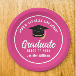 Personalisierte niedliche Hot-Pink-Graduierungspar Pappteller