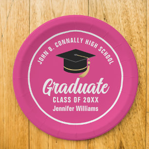 Personalisierte niedliche Hot-Pink-Graduierungspar Pappteller