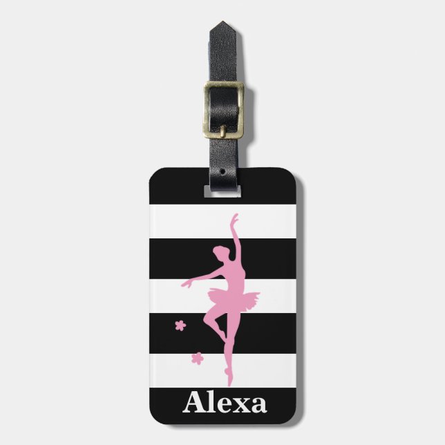 Personalisierte Niedliche hübsche Ballerina Streif Gepäckanhänger (Vorderseite vertikal)