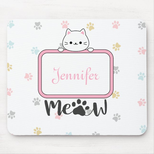 Personalisierte Niedliche Katze mit Name und Paw-A Mousepad (Vorne)