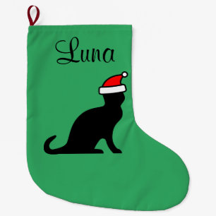Personalisierte niedliche Katze mit Weihnachtsmann Großer Weihnachtsstrumpf