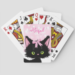 Personalisierte Niedliche Katze Pink und White Kit Spielkarten