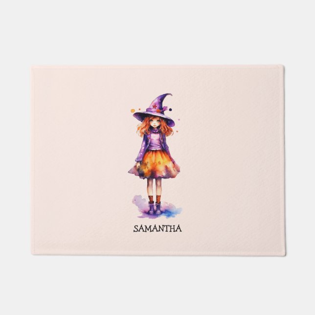Personalisierte Niedliche Kid Hexe Halloween Fußmatte (Vorderseite)