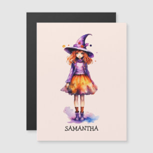 Personalisierte Niedliche Kid Hexe Halloween Magnetkarte