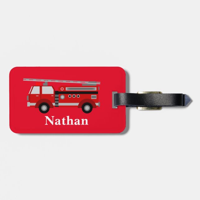 Personalisierte Niedliche Kinder Red Firecar Gepäc Gepäckanhänger (Rückseite horizontal)