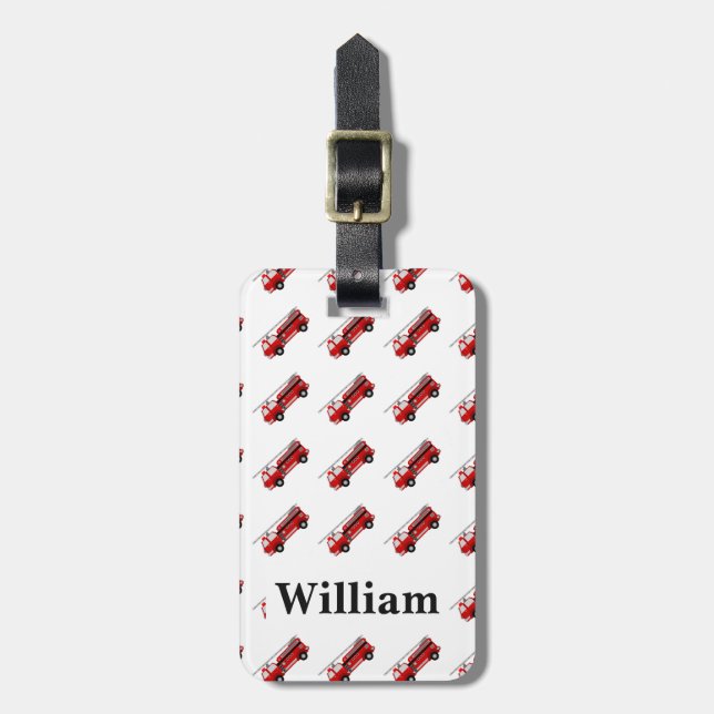 Personalisierte Niedliche Kinder Red Firecar Gepäc Gepäckanhänger (Vorderseite vertikal)