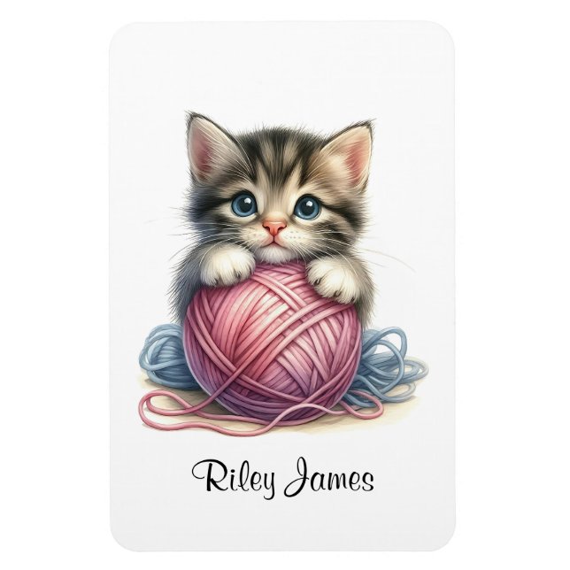 Personalisierte Niedliche Kitten mit Ball of Yarn Magnet (Vertikal)