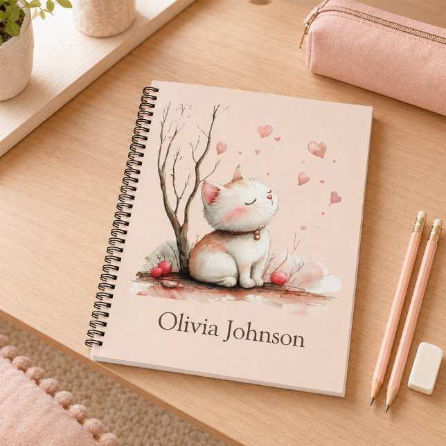 Personalisierte Niedliche Kitten mit Herz-Notebook Notizbuch (Personalized Cute Kitten with Hearts Notebook)