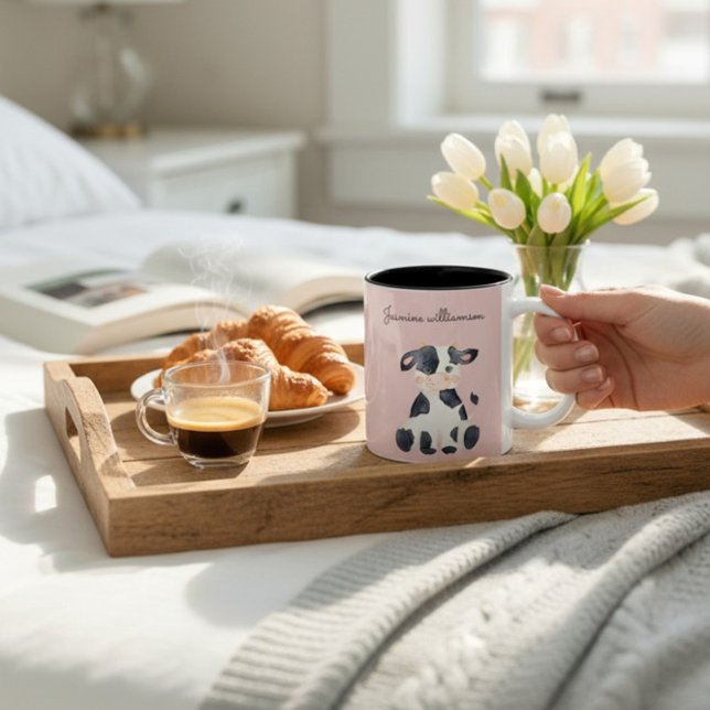 Personalisierte niedliche Kuh-Rosa-Mädchen Zweifarbige Tasse (Von Creator hochgeladen)