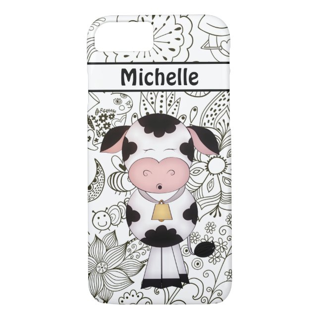 Personalisierte Niedliche Kuh und Garten, schwarz  Case-Mate iPhone Hülle (Rückseite)