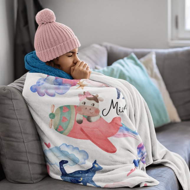 Personalisierte Niedliche Kuh, Weltraum, Katzen, M Fleecedecke (Von Creator hochgeladen)