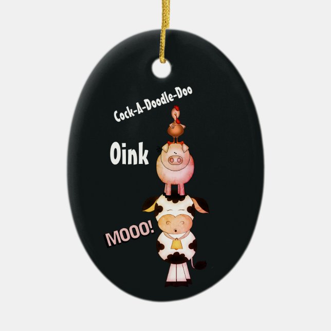 Personalisierte Niedliche Landtiere 1. Weihnachten Keramik Ornament (Vorne)