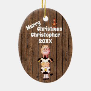 Personalisierte Niedliche Landtiere Stallholz Weih Keramik Ornament