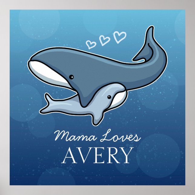 Personalisierte Niedliche Mama Baby Whale, Kindern Poster (Vorne)