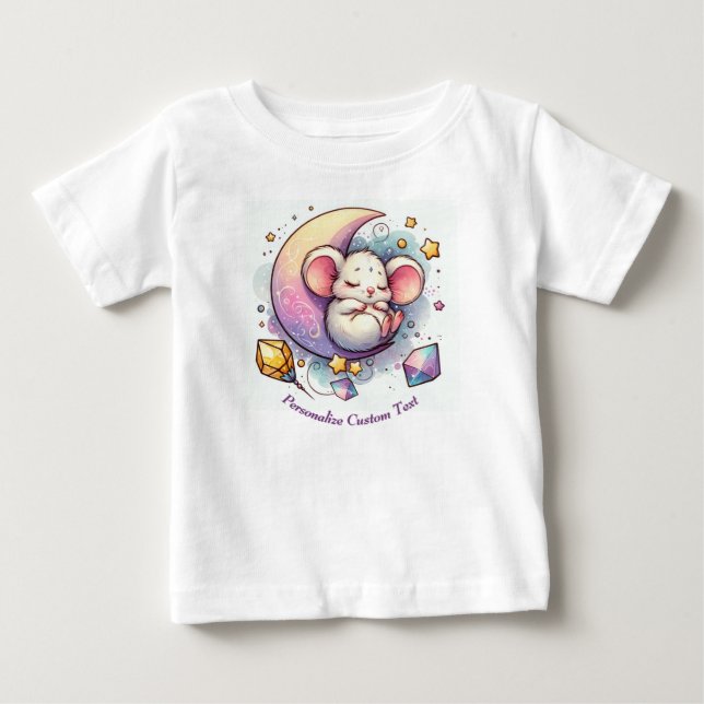 Personalisierte Niedliche Maus Schlafen auf einem  Baby T-shirt (Vorderseite)