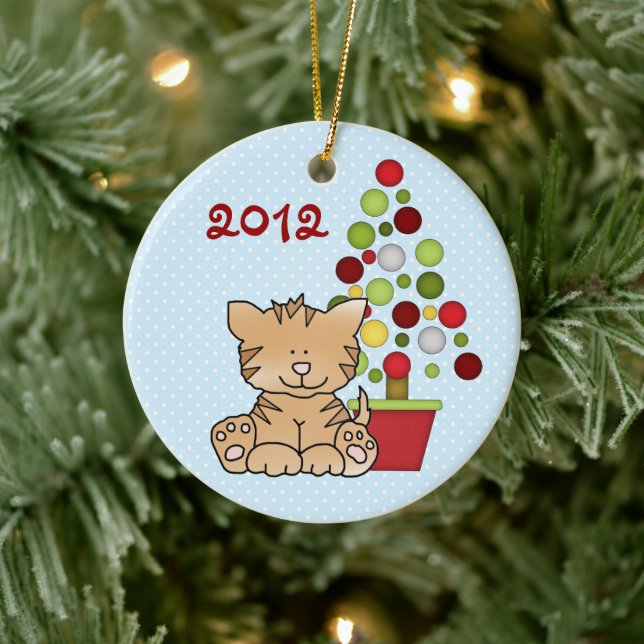 Personalisierte Niedliche Orangenkatze, Urlaubshäu Keramik Ornament (Baum)