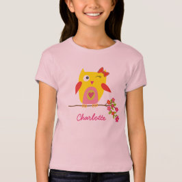 Personalisierte Niedliche Owl Yellow Pink Illustra T-Shirt