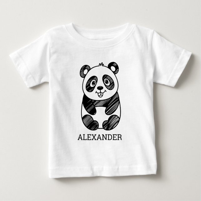 Personalisierte Niedliche Panda Doodle, Geschenke  Baby T-shirt (Vorderseite)
