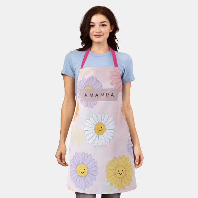 Personalisierte Niedliche Pastel Daisy Blume Schürze (Getragen)