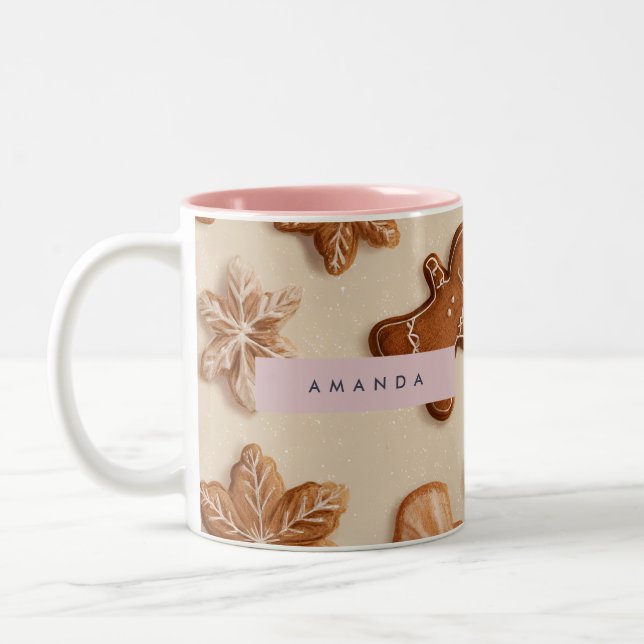 Personalisierte Niedliche Pastel Gingerbrot Cookie Zweifarbige Tasse (Links)