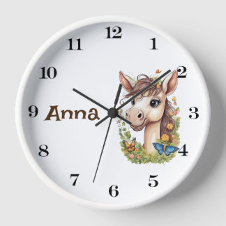 Personalisierte Niedliche Pferdewall-Uhr: Charming Uhr