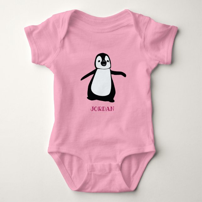 Personalisierte niedliche Pinguin-Abbildung Rosa Baby Strampler (Vorderseite)