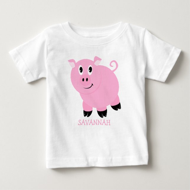 Personalisierte Niedliche Pink Pig Girls Baby T-shirt (Vorderseite)