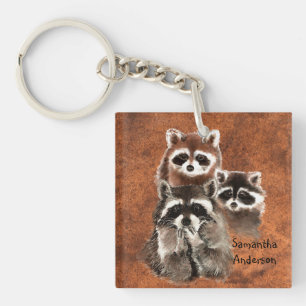 Personalisierte Niedliche Raccoon-Familientiere Schlüsselanhänger
