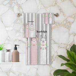 Personalisierte Niedliche Retro farbenfrohe Llamas Badhandtuch Set
