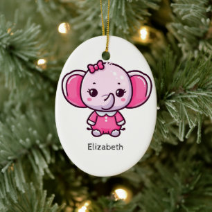 Personalisierte Niedliche Rosa Baby Elephant Ornam Keramik Ornament
