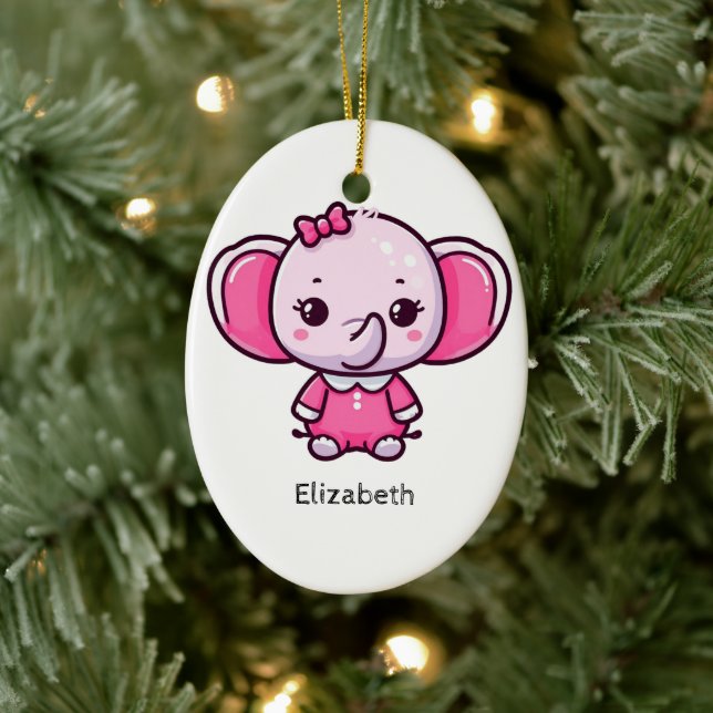 Personalisierte Niedliche Rosa Baby Elephant Ornam Keramik Ornament (Baum)