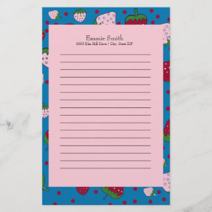 Personalisierte Niedliche Rosa Blaue Erdbeere Briefpapier