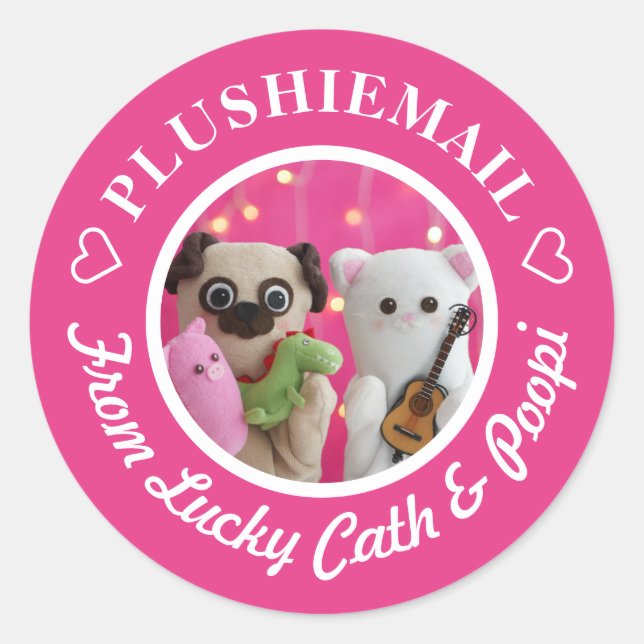 Personalisierte Niedliche Rosa Foto Mail Modern Runder Aufkleber (Vorderseite)