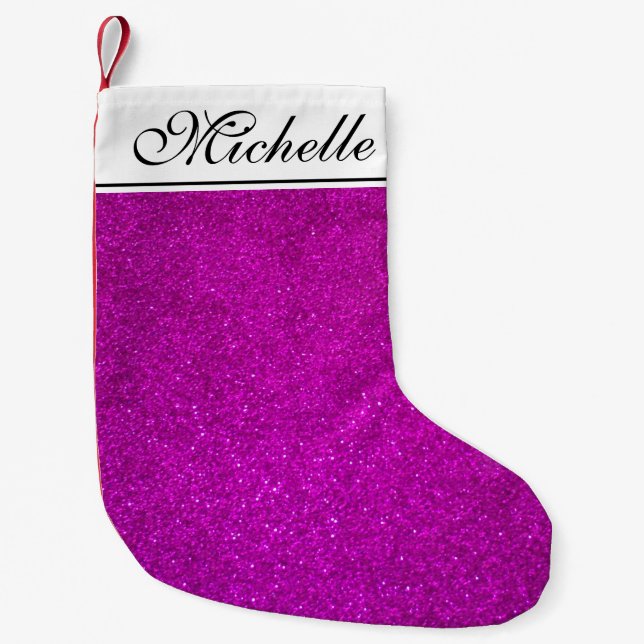 Personalisierte niedliche rosa Glitter Kleiner Weihnachtsstrumpf (Vorderseite)