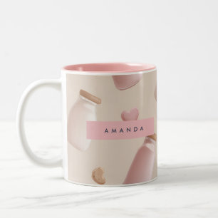 Personalisierte Niedliche Rosa Kekse und Erdbeermi Zweifarbige Tasse