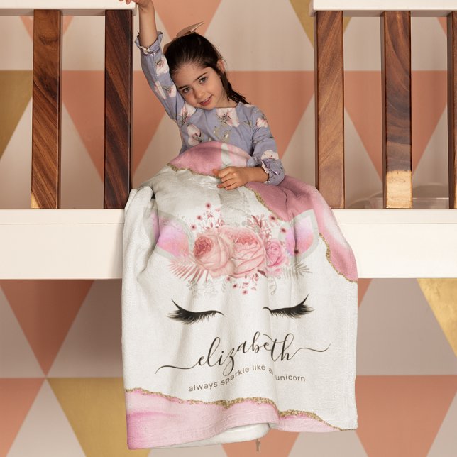 Personalisierte Niedliche rosa Kinder Einhorn Fleecedecke (Von Creator hochgeladen)