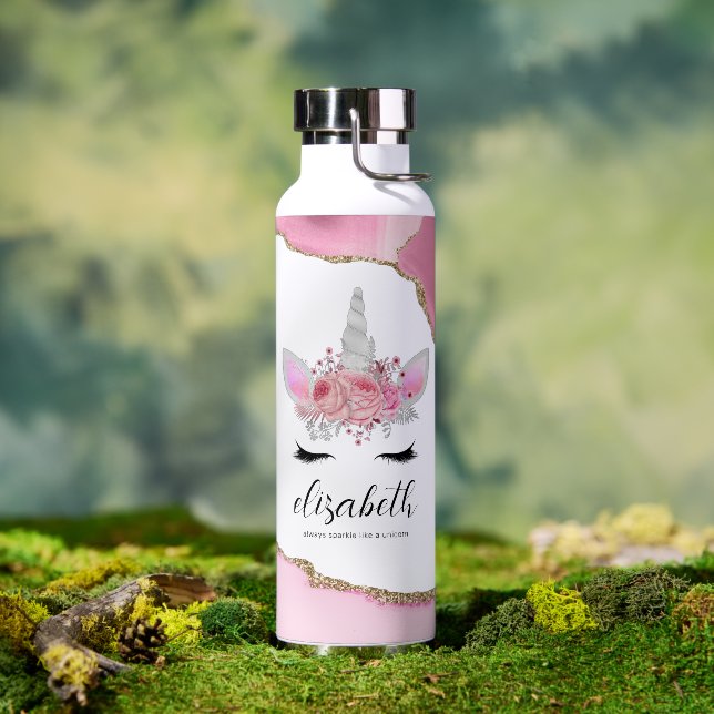 Personalisierte Niedliche rosa Kinder Einhorn Trinkflasche (Außenbereich)