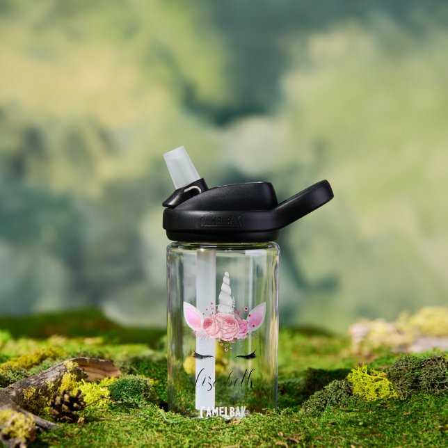 Personalisierte Niedliche rosa Kinder Einhorn Trinkflasche (Außenbereich)