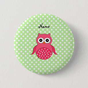 Personalisierte niedliche rosa Namenseule Button