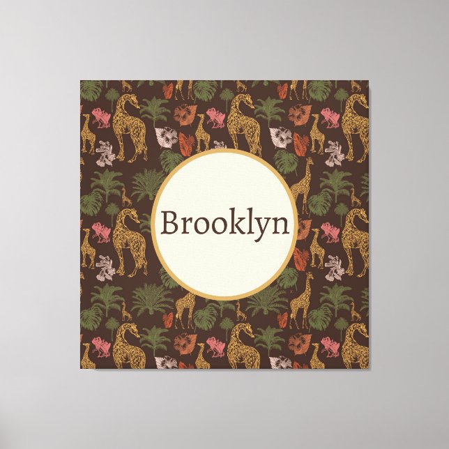 Personalisierte Niedliche Safari Giraffe Floral Leinwanddruck (Vorderseite)