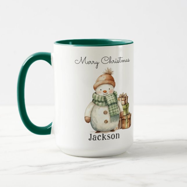 Personalisierte Niedliche Snowman & Weihnachtsgesc Tasse (Links)